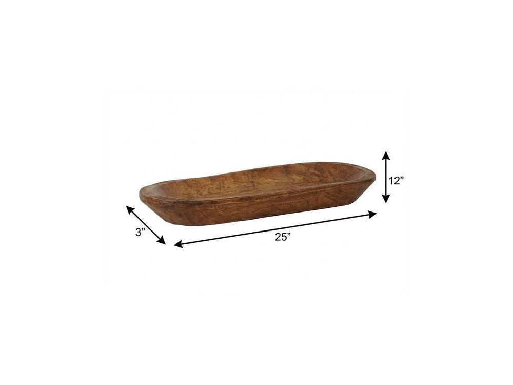 25" Natural Solid Wood Oval Dough Bowl
