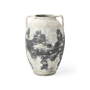 22" Black And White Ombre Ceramic Amphora Floor Vase