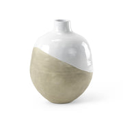 24" White And Beige Ombre Ceramic Round Floor Vase