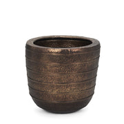 19" Antiqued Brass Metal Round Floor Vase