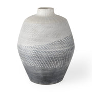 10" Gray And White Ombre Ceramic Round Table Vase