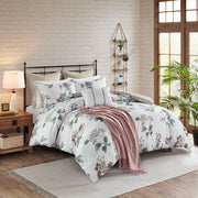 Zennia - 7 Piece Printed Seersucker Comforter Set With Throw Blanket - Taupe / Blush