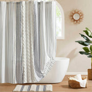 Imani - Printed Shower Curtain With Chenille - White/Navy