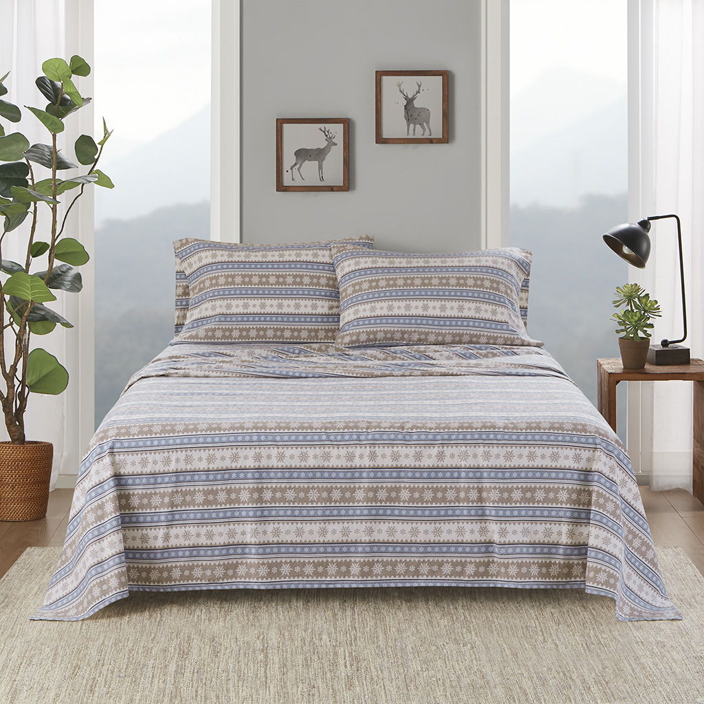 Flannel - 4 Piece Full Sheet Set - Blue Snowflake