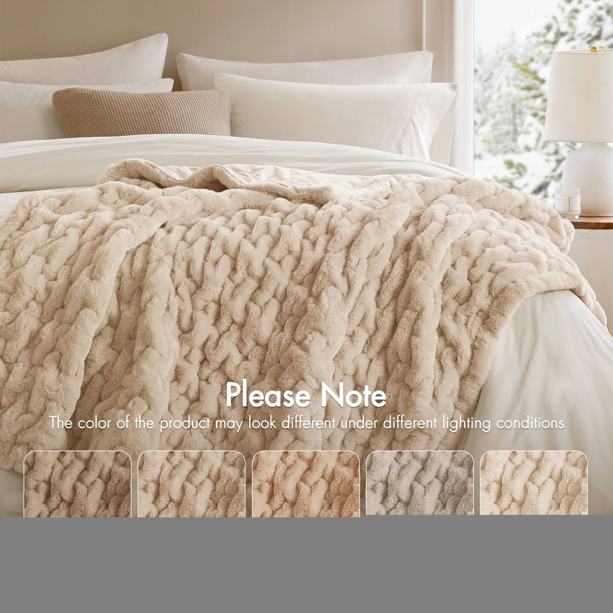 Ruched Fur - Throw - Tan