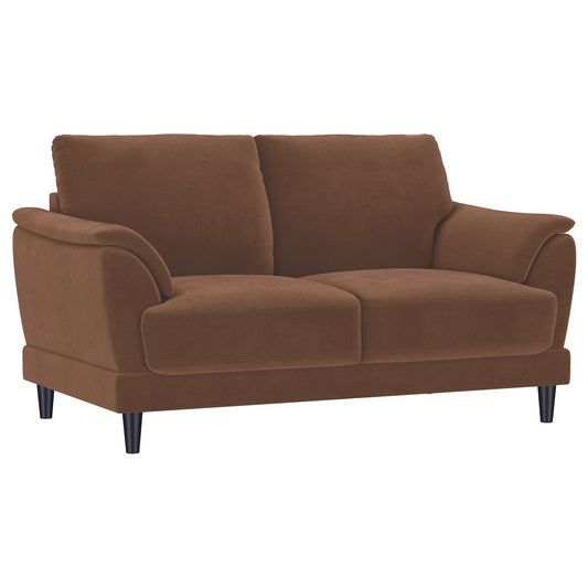 Dania - Upholstered Crescent Loveseat With Curved Tufted Arms - Rust