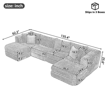 Modular Sectional Sofa, Boneless Couch With 2 Movable Ottomans