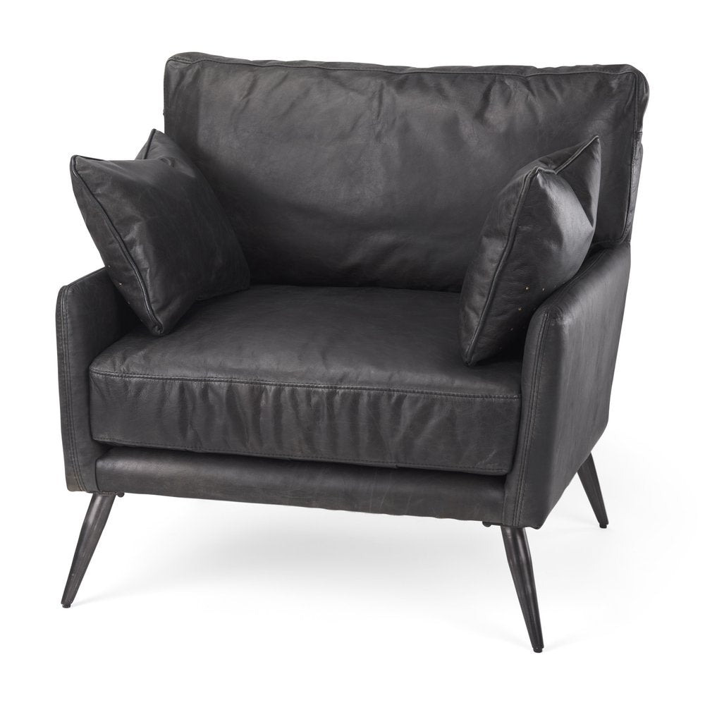 Set of 11 33" Black Leather Arm Chair And Toss Pillow