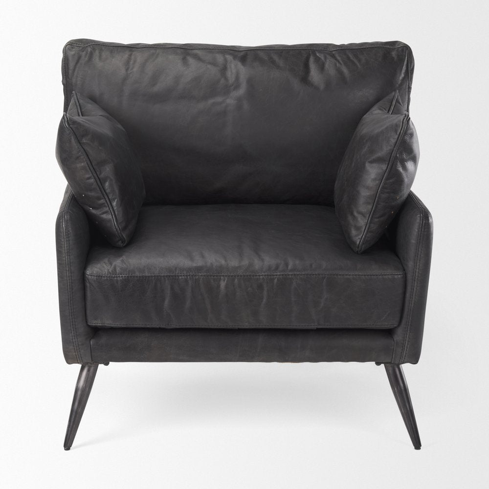 Set of 11 33" Black Leather Arm Chair And Toss Pillow