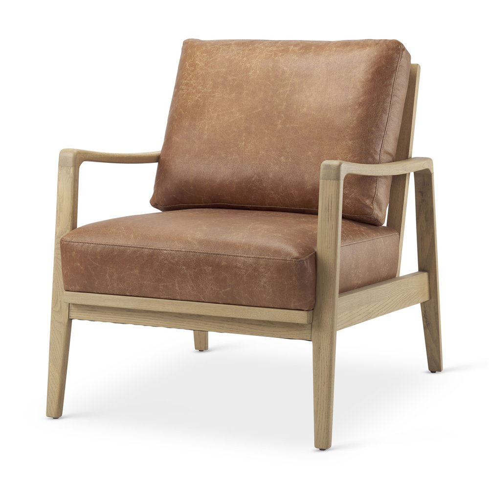 Set of Two 34" Brown Leather and Solid Wood Arm Chair