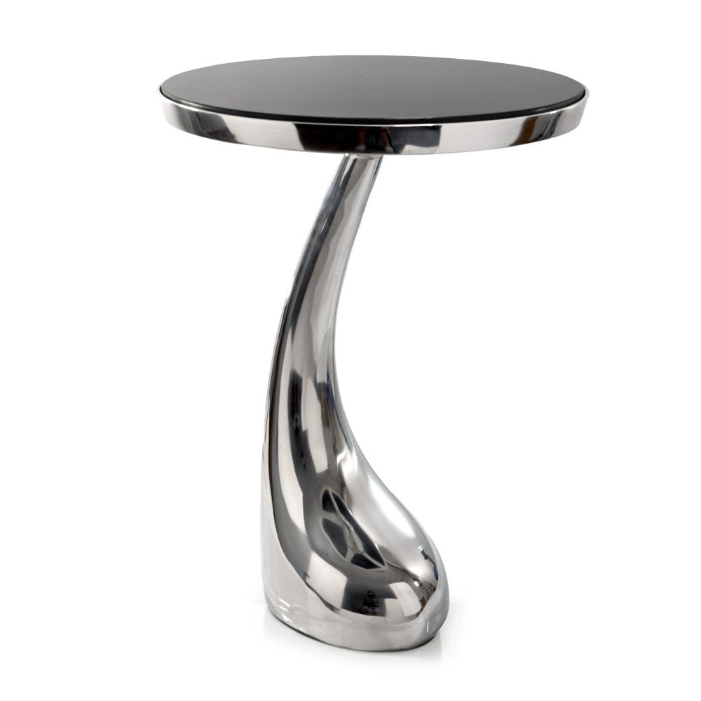 21" Silver And Black Aluminum And Granite Round Abstract End Table