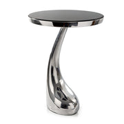 21" Silver And Black Aluminum And Granite Round Abstract End Table
