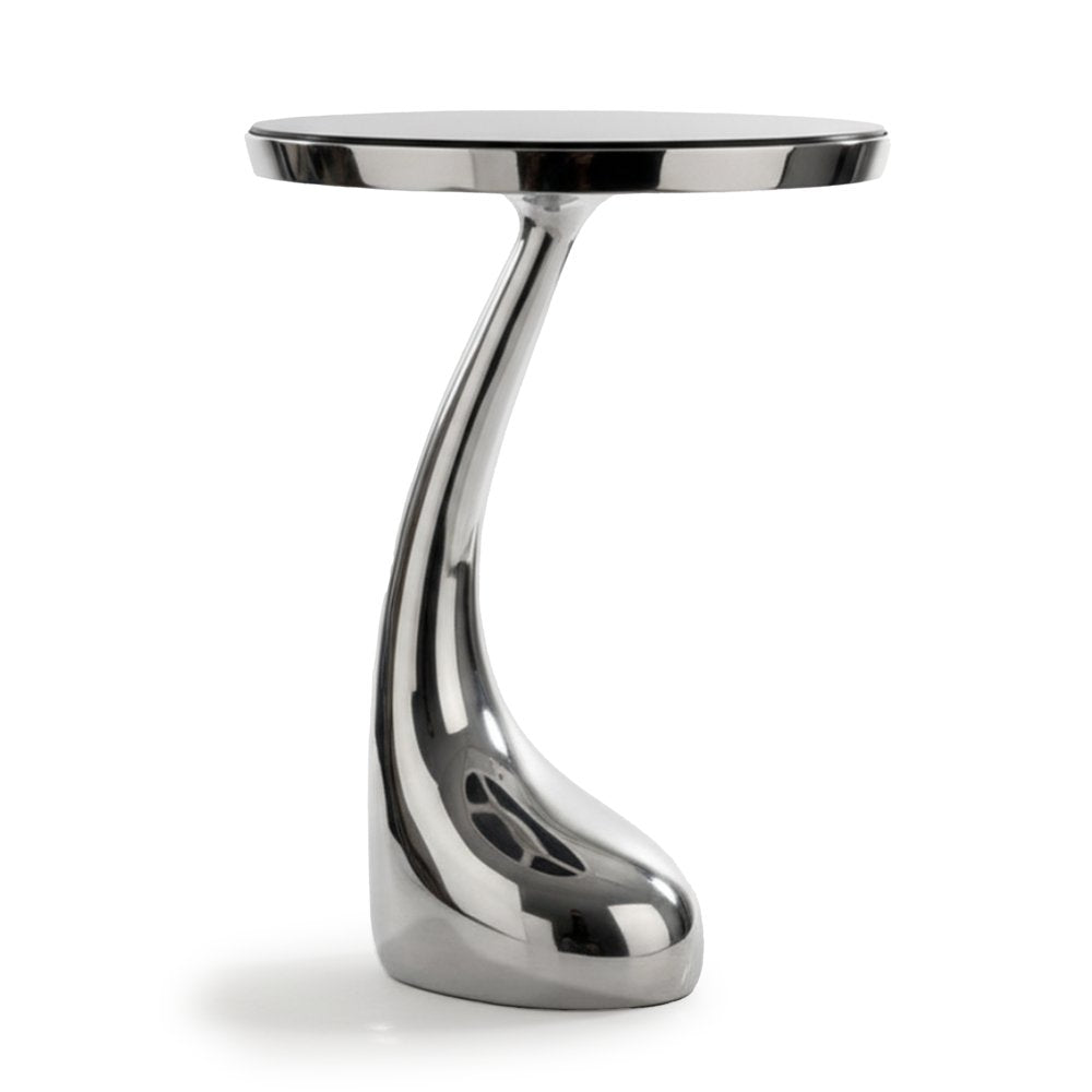 21" Silver And Black Aluminum And Granite Round Abstract End Table