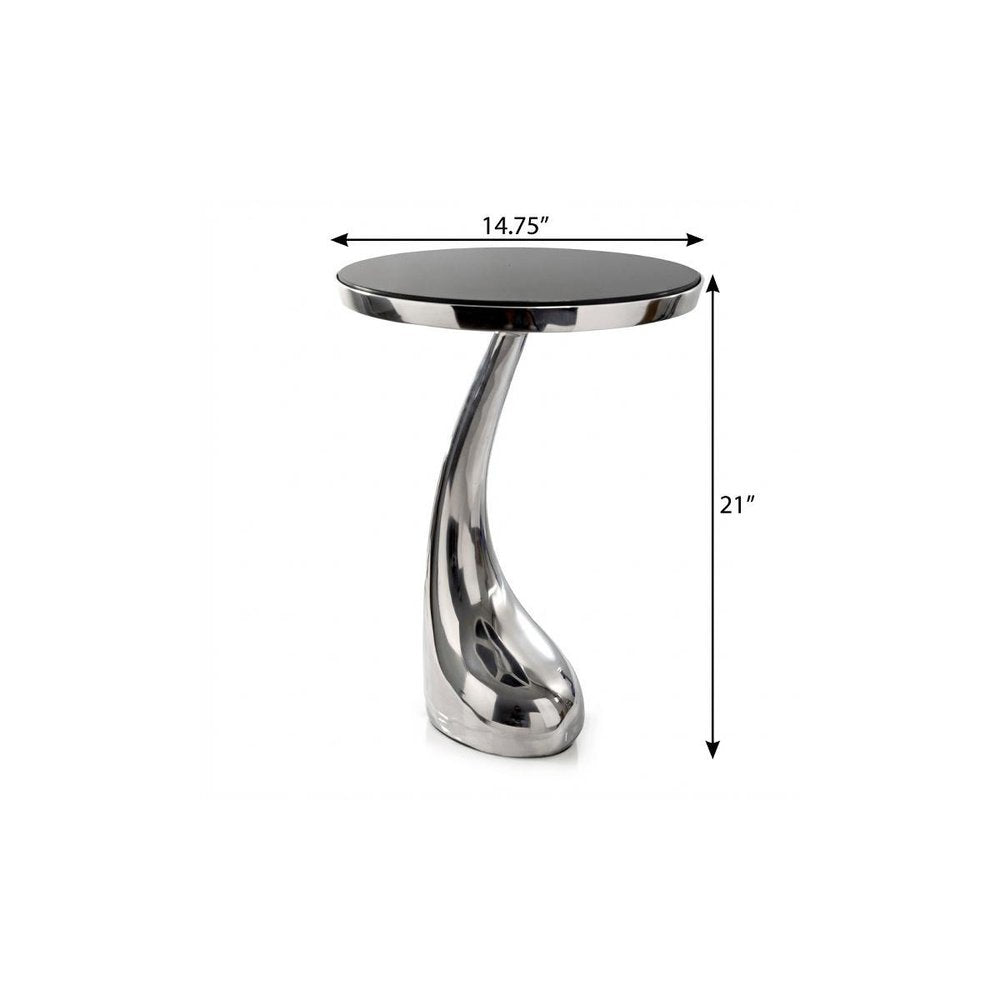 21" Silver And Black Aluminum And Granite Round Abstract End Table