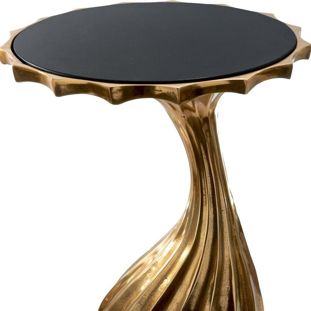 25" Gold And Black Aluminum And Granite Round Abstract End Table