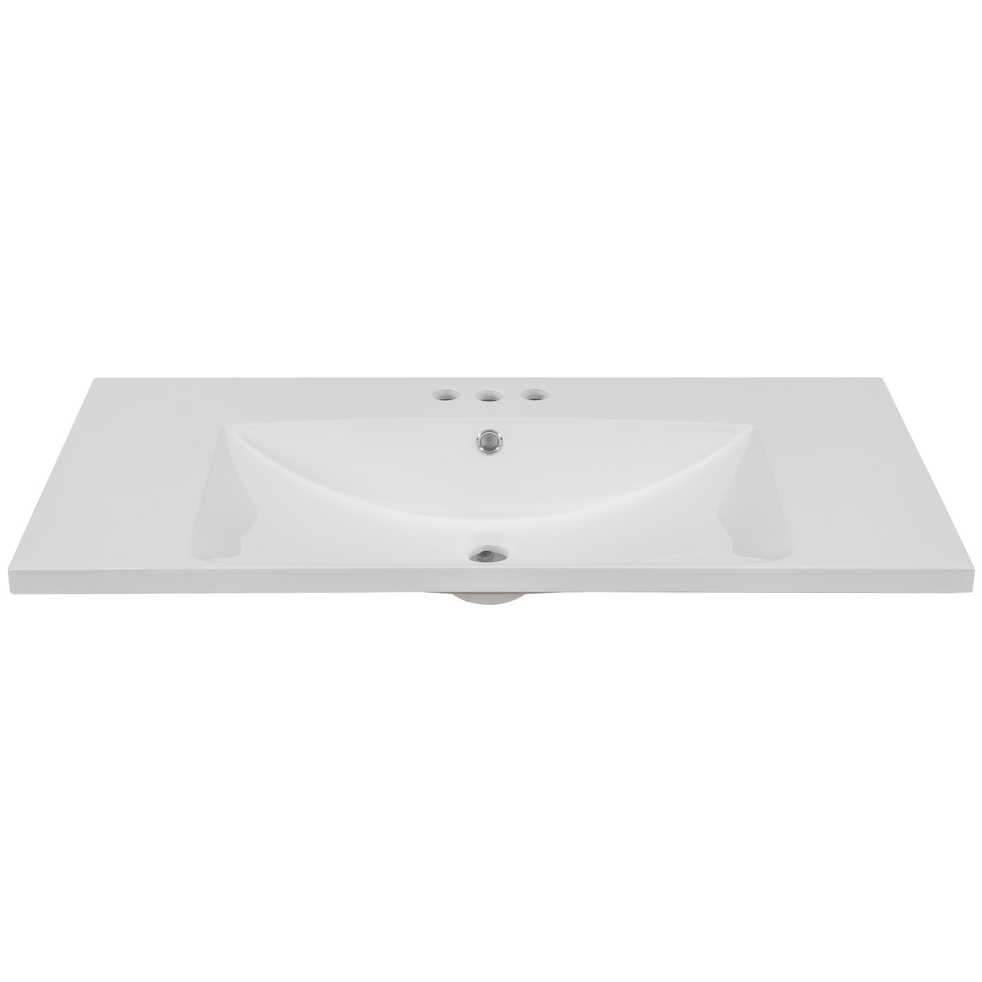 36" Single Bathroom Vanity Top With Undermount Basin, 3 Faucet Holes, Flat Edge - White