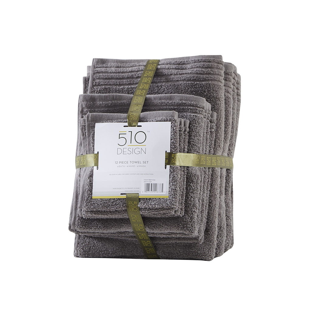 Big Bundle - Quick Dry 12 Piece Bath Towel Set - Gray