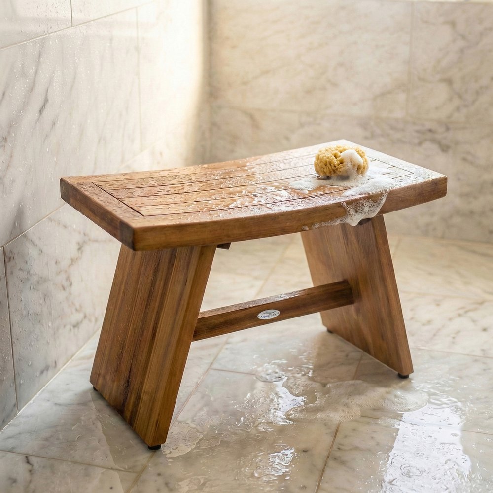 18" X 30" Brown Teak Rectangular Shower Bench