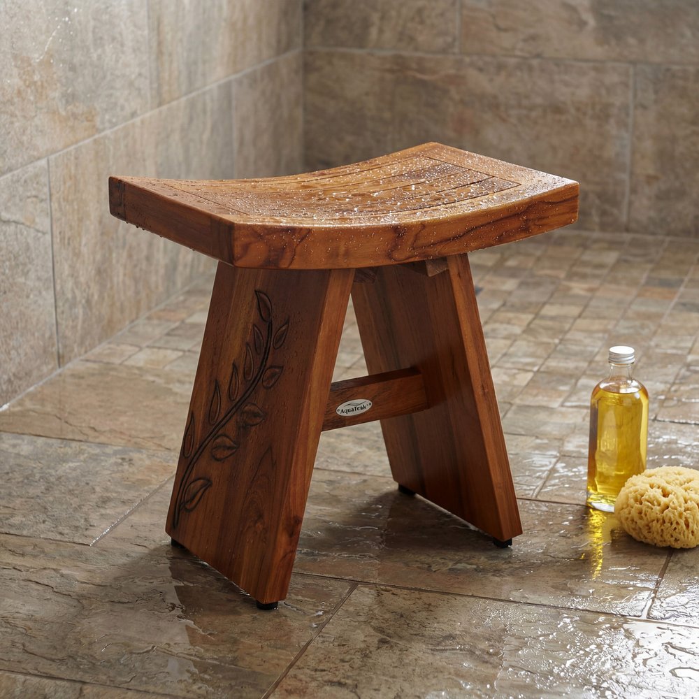 18" X 18" Brown Teak Rectangular Shower Bench