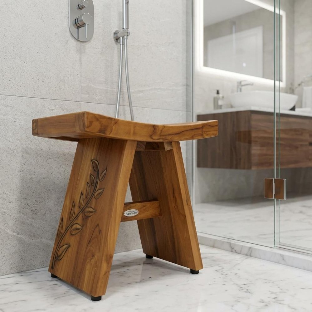 18" X 18" Brown Teak Rectangular Shower Bench