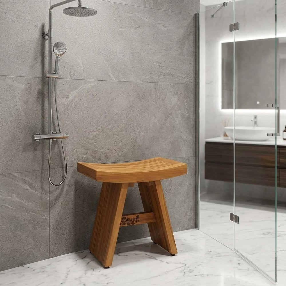18" X 18" Brown Teak Rectangular Shower Bench