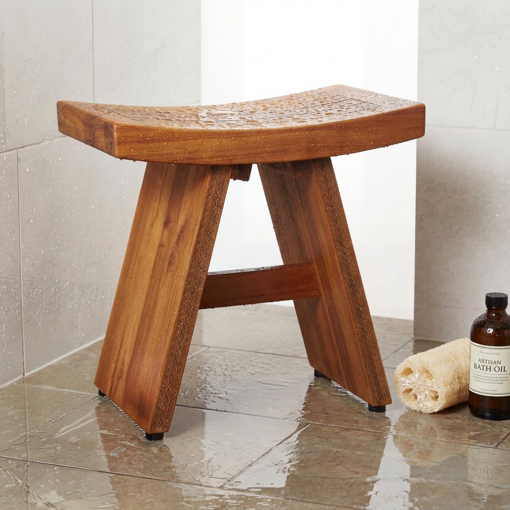 18" X 18" Brown Teak Rectangular Shower Bench