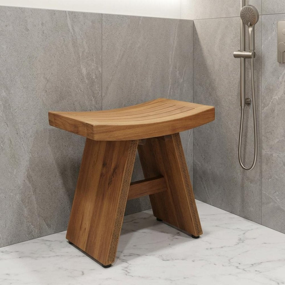 18" X 18" Brown Teak Rectangular Shower Bench