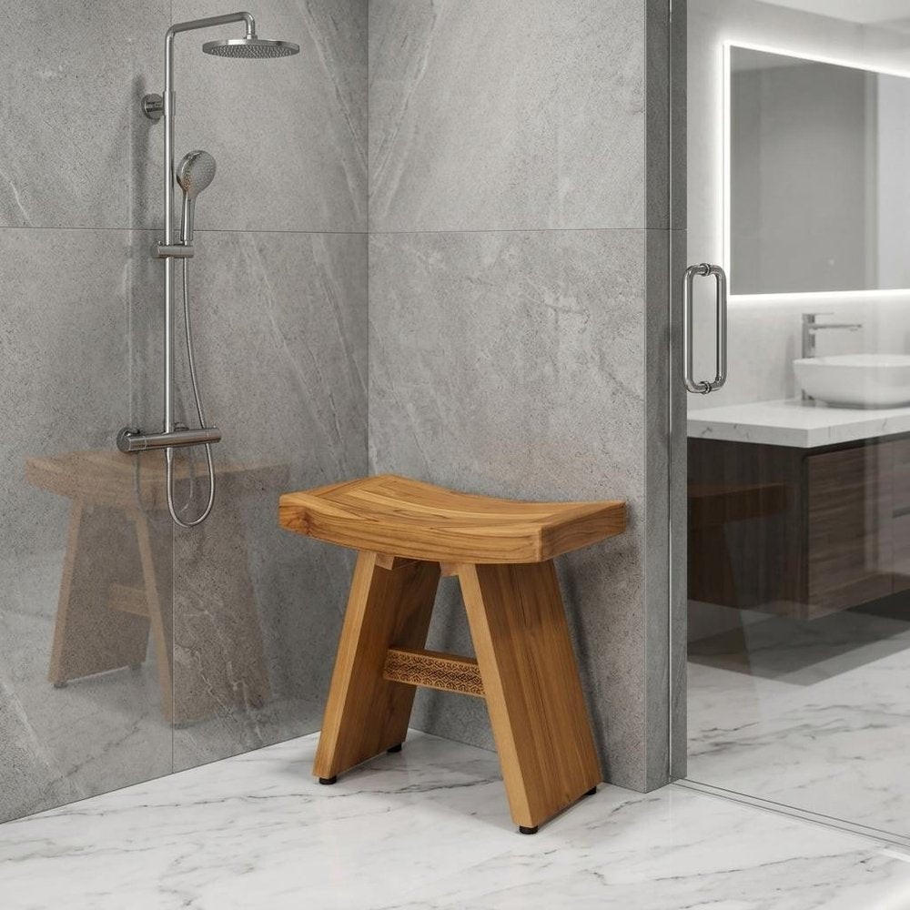 18" X 18" Brown Teak Rectangular Shower Bench