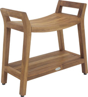 24" X 26" Brown Teak Rectangular Shower Bench With Shelf