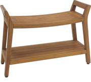 22" X 31" Brown Teak Rectangular Shower Bench With Shelf