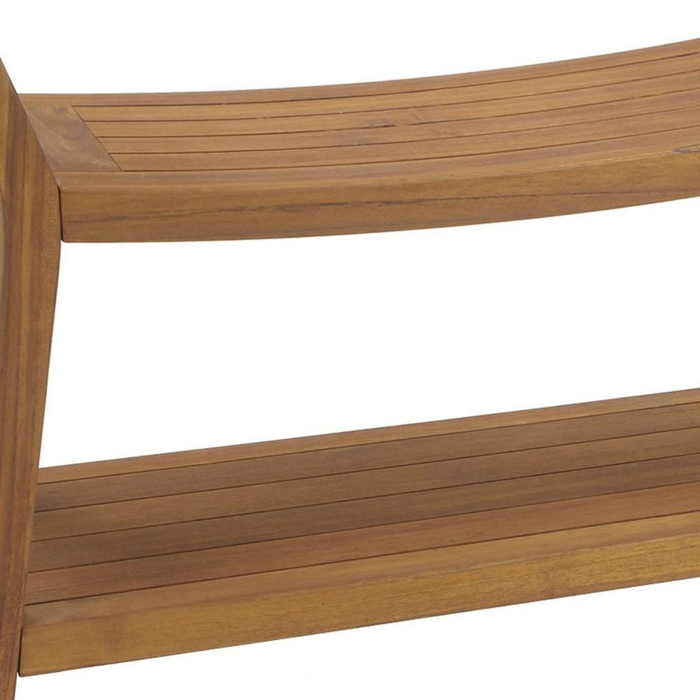 22" X 31" Brown Teak Rectangular Shower Bench With Shelf