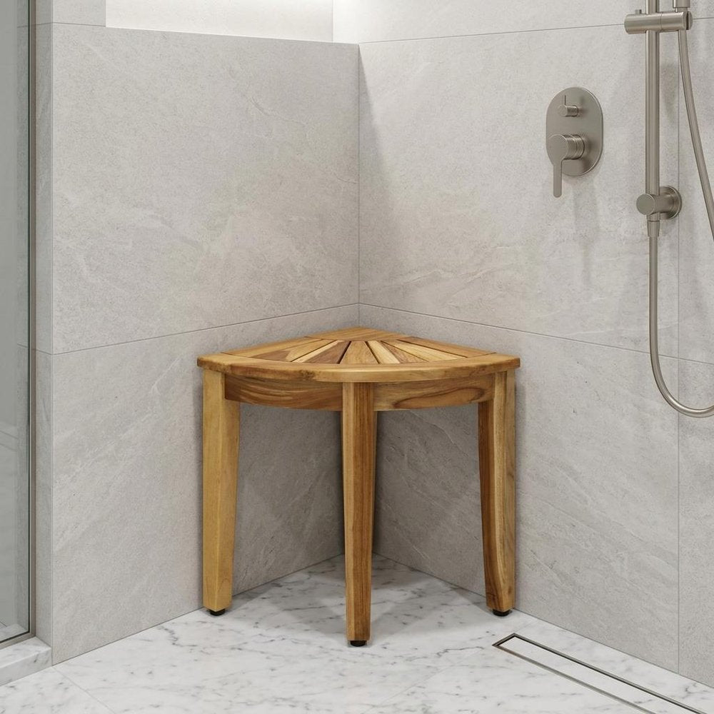 18" X 16" Brown Teak Corner Shower Bench
