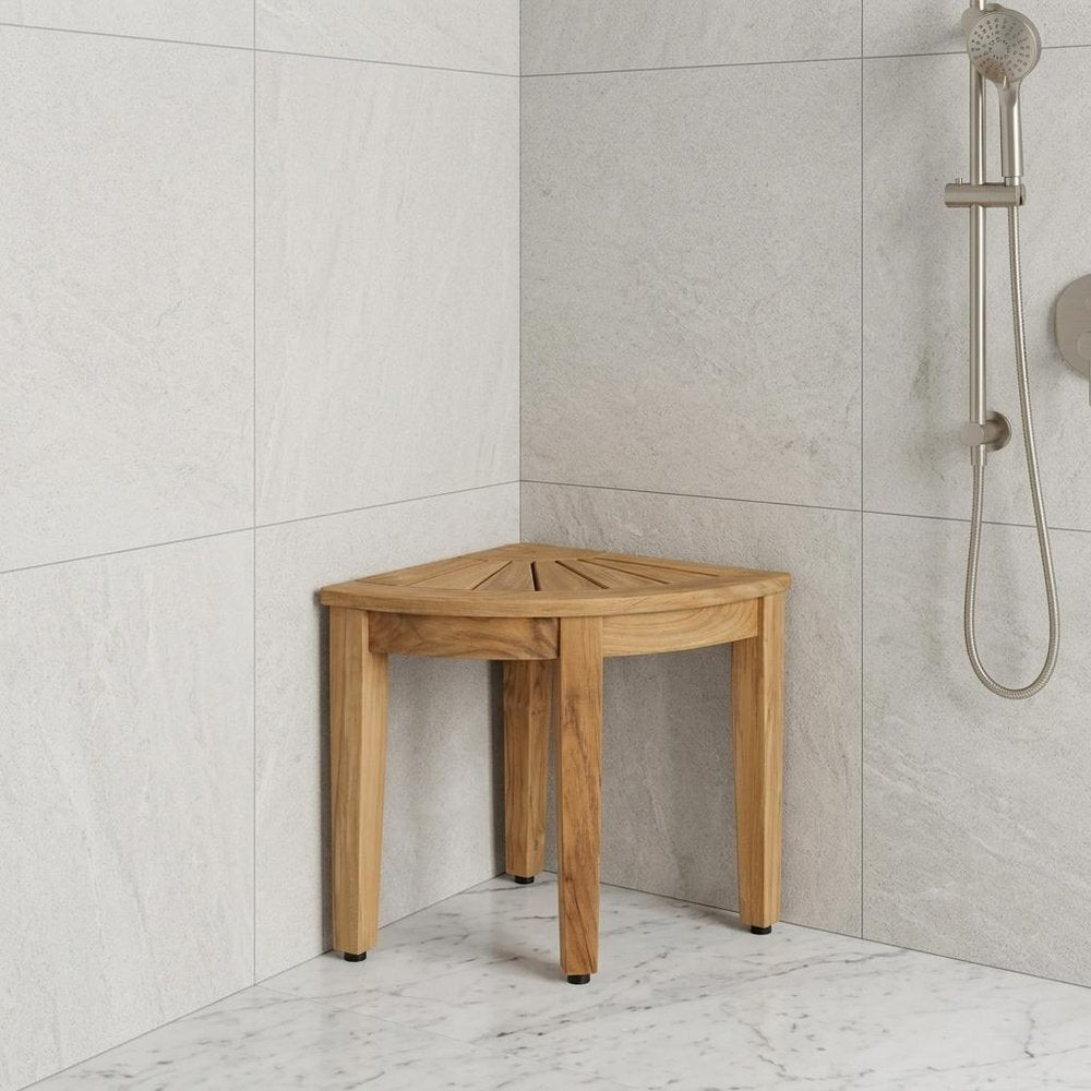 18" X 16" Brown Teak Corner Shower Bench