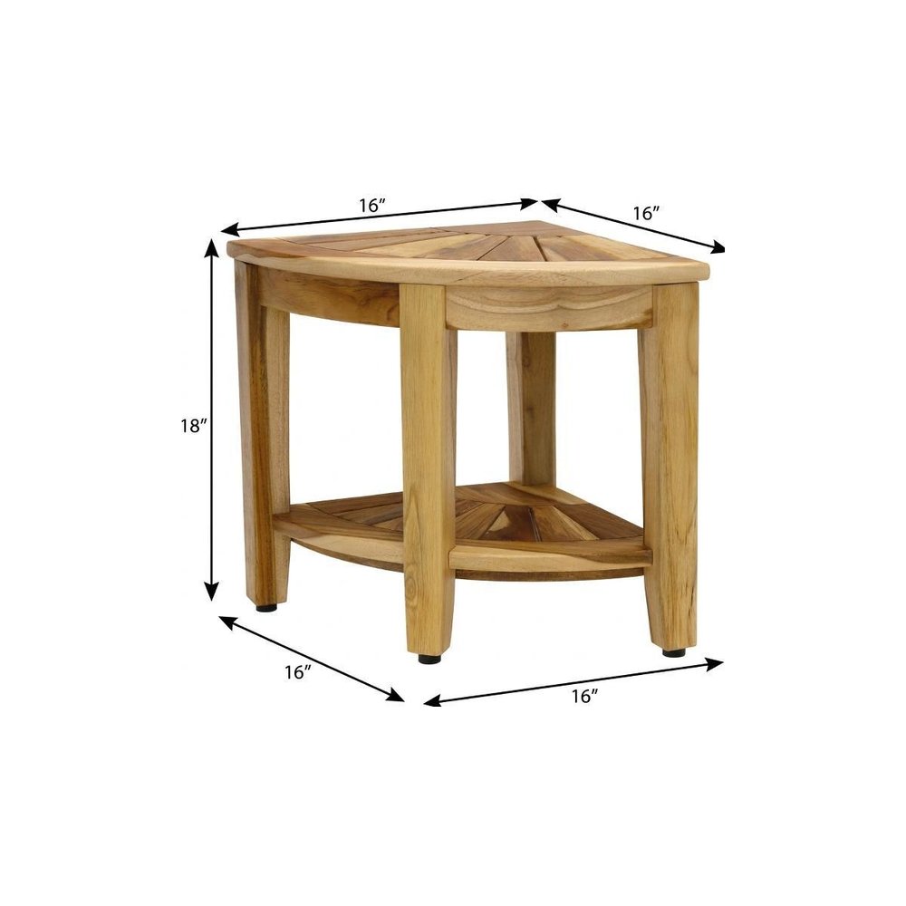 18" X 16" Brown Teak Corner Shower Bench With Shelf