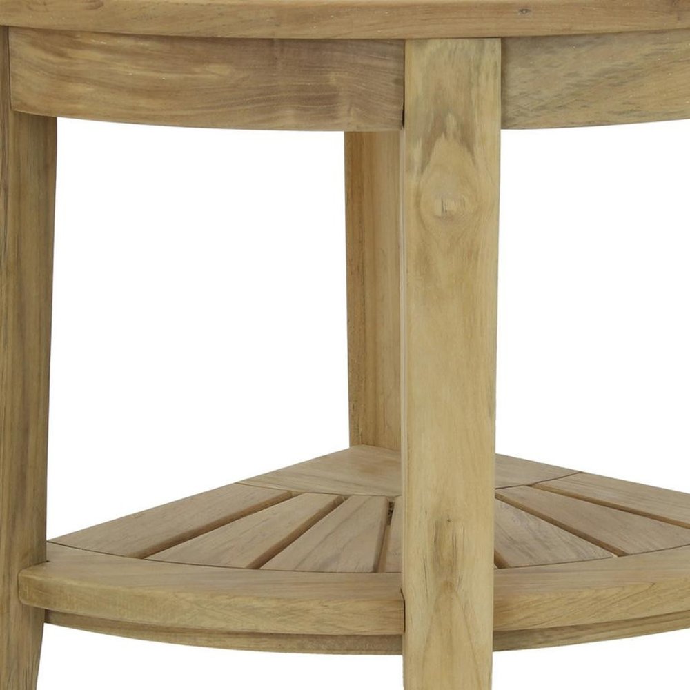 18" X 16" Brown Teak Corner Shower Bench With Shelf