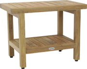 18" X 24" Brown Teak Rectangular Shower Bench With Shelf