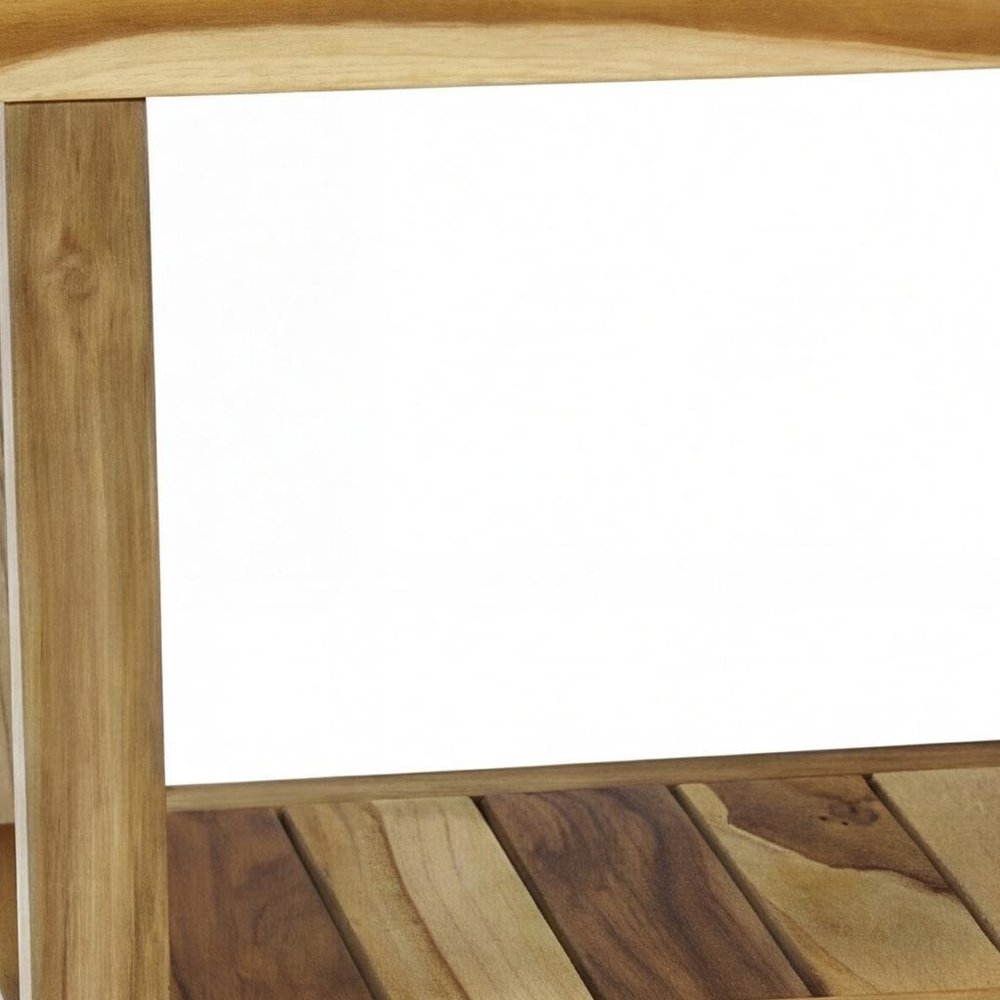 18" X 36" Brown Teak Rectangular Shower Bench With Shelf