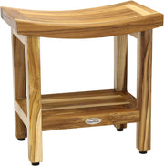 18" X 18" Brown Teak Rectangular Shower Bench With Shelf