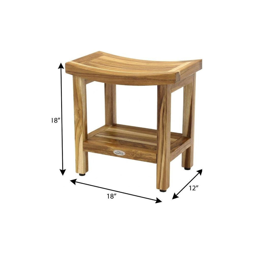 18" X 18" Brown Teak Rectangular Shower Bench With Shelf