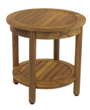 18" X 18" Brown Teak Circular Shower Bench With Shelf