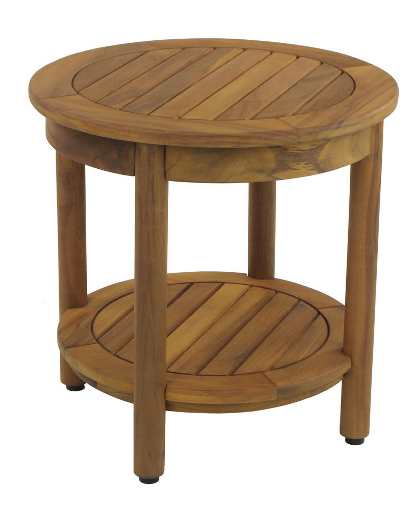18" X 18" Brown Teak Circular Shower Bench With Shelf