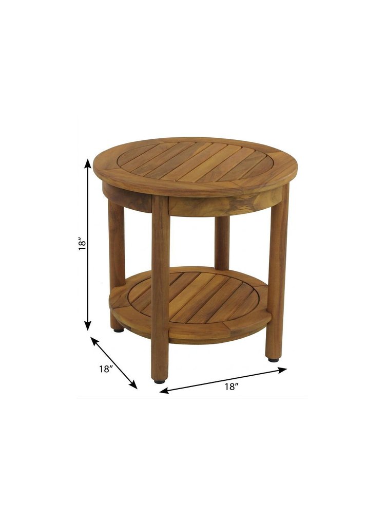18" X 18" Brown Teak Circular Shower Bench With Shelf