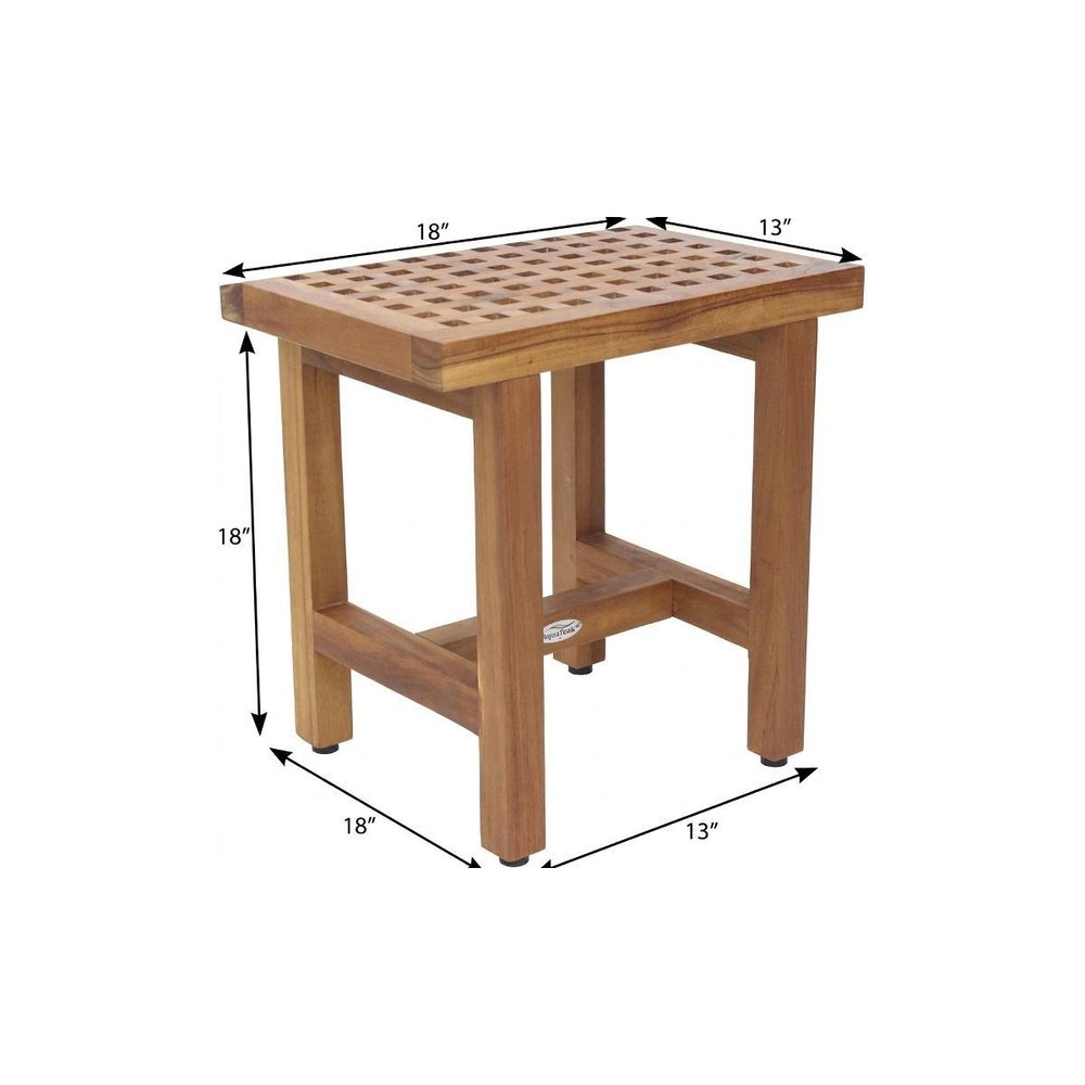 18" X 18" Brown Teak Rectangular Shower Bench