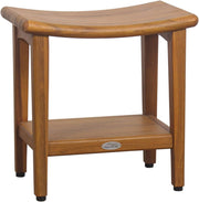 18" X 18" Brown Teak Rectangular Shower Bench With Shelf