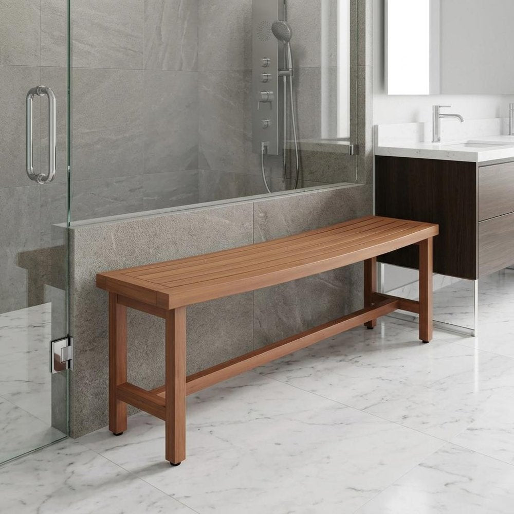 18" X 60" Brown Teak Rectangular Shower Bench