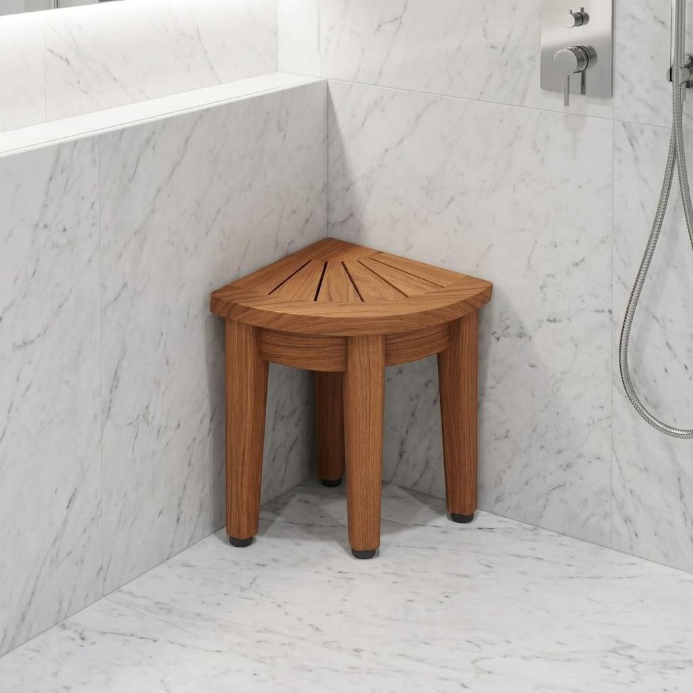 13" X 12" Brown Teak Corner Rectangular Shower Bench