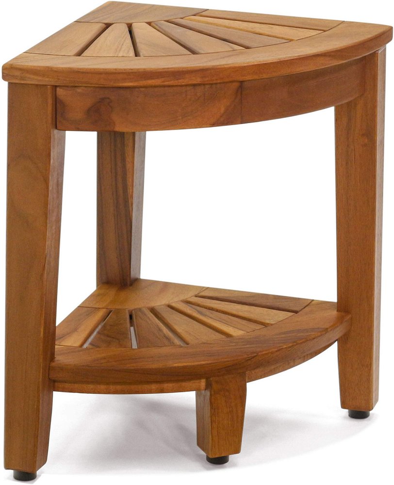18" X 13" Brown Teak Corner Shower Bench With Shelf