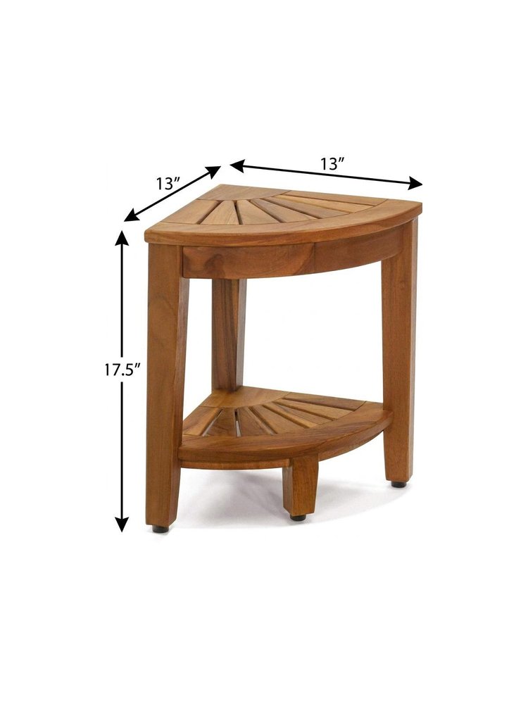 18" X 13" Brown Teak Corner Rectangular Shower Bench With Shelf