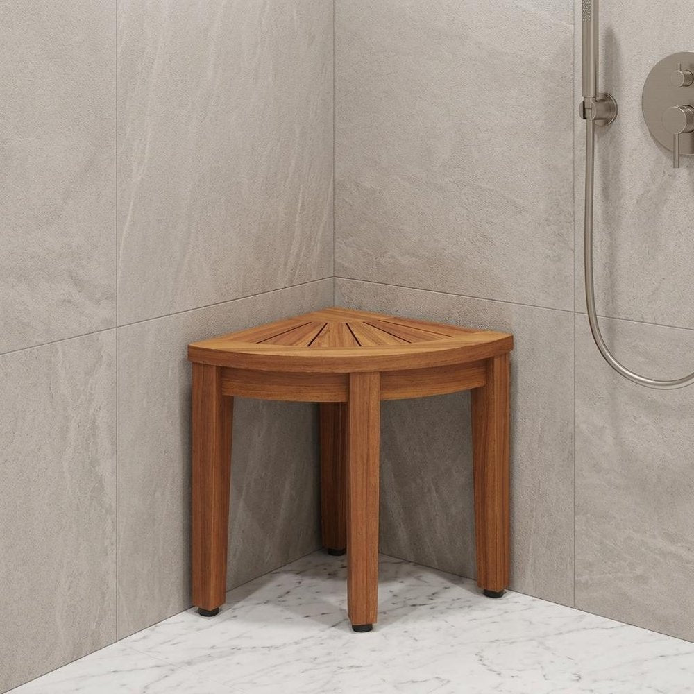 13" X 9" Brown Teak Corner Rectangular Shower Bench