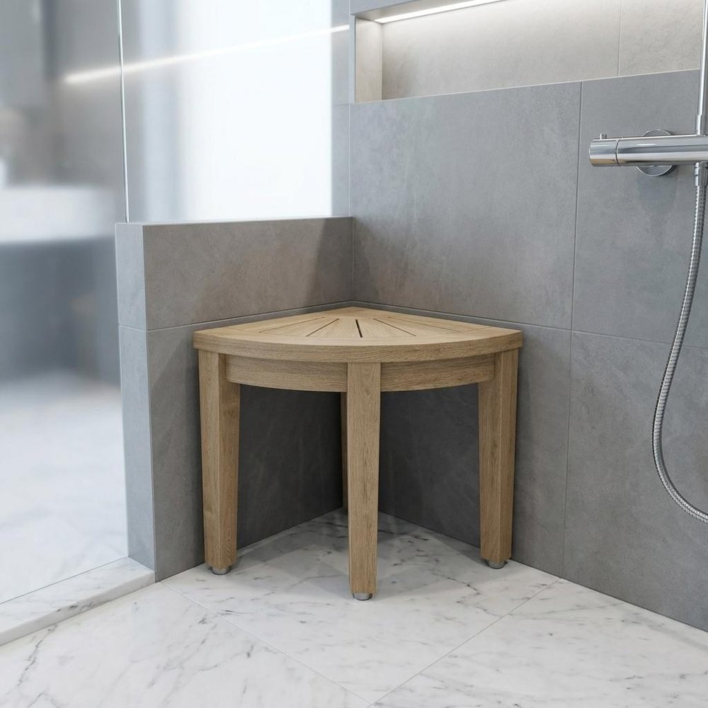 13" X 12" Brown Teak Corner Rectangular Shower Bench